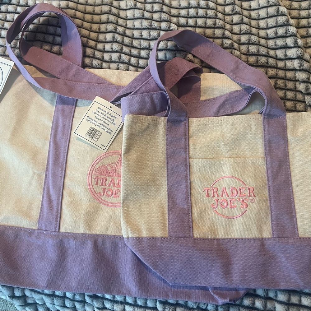 Trader Joe's Lavender-Trim Canvas Tote large and mini tote